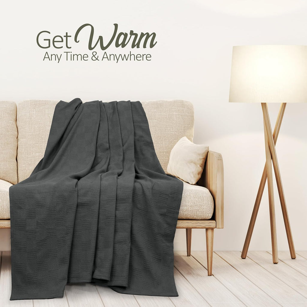 שמיכת כותנה 100% אפורה מבית Cozy Haven — 350 GSM, אריגה קלילה