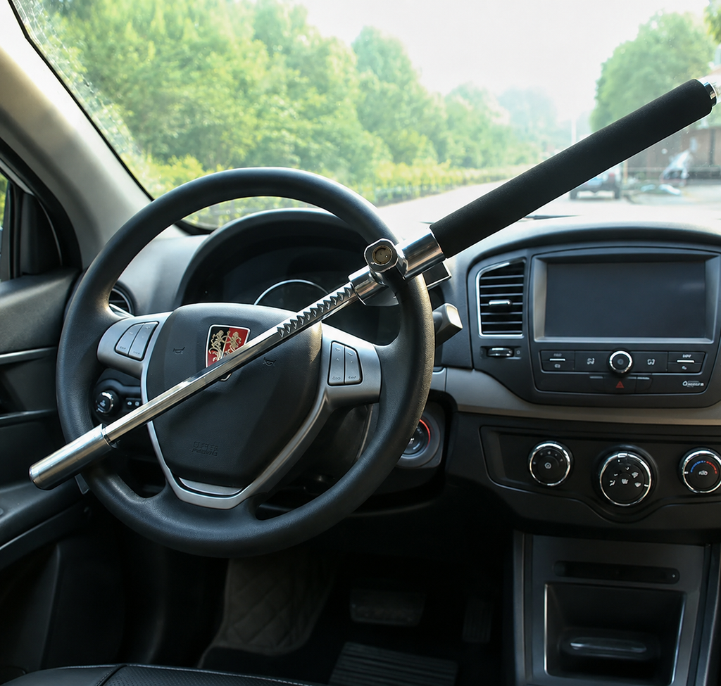 Steering Wheel Lock - Hardened Steel & Zinc Alloy - Adjustable Universal Fit - Cars, SUVs & Vans | meowbutter