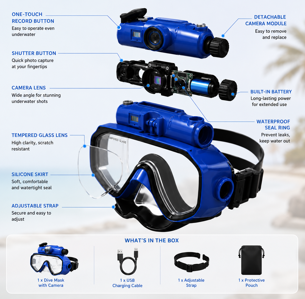 Hands-Free Dive Mask Camera – Capture 2K Underwater Footage While You Explore