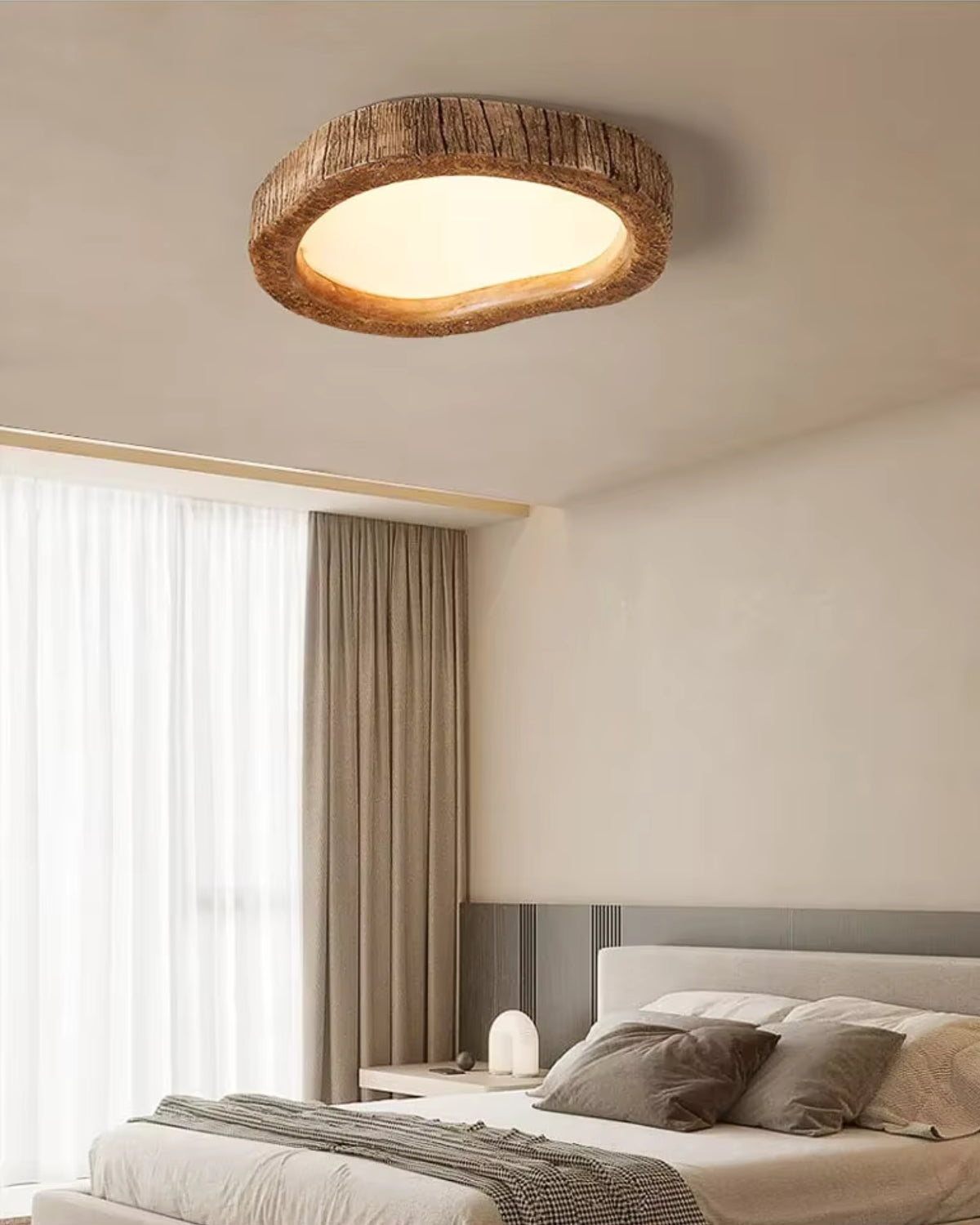 Le Halo Bois Ceiling Light | Rustic Wood-Inspired LED Lamp | Meowbutter