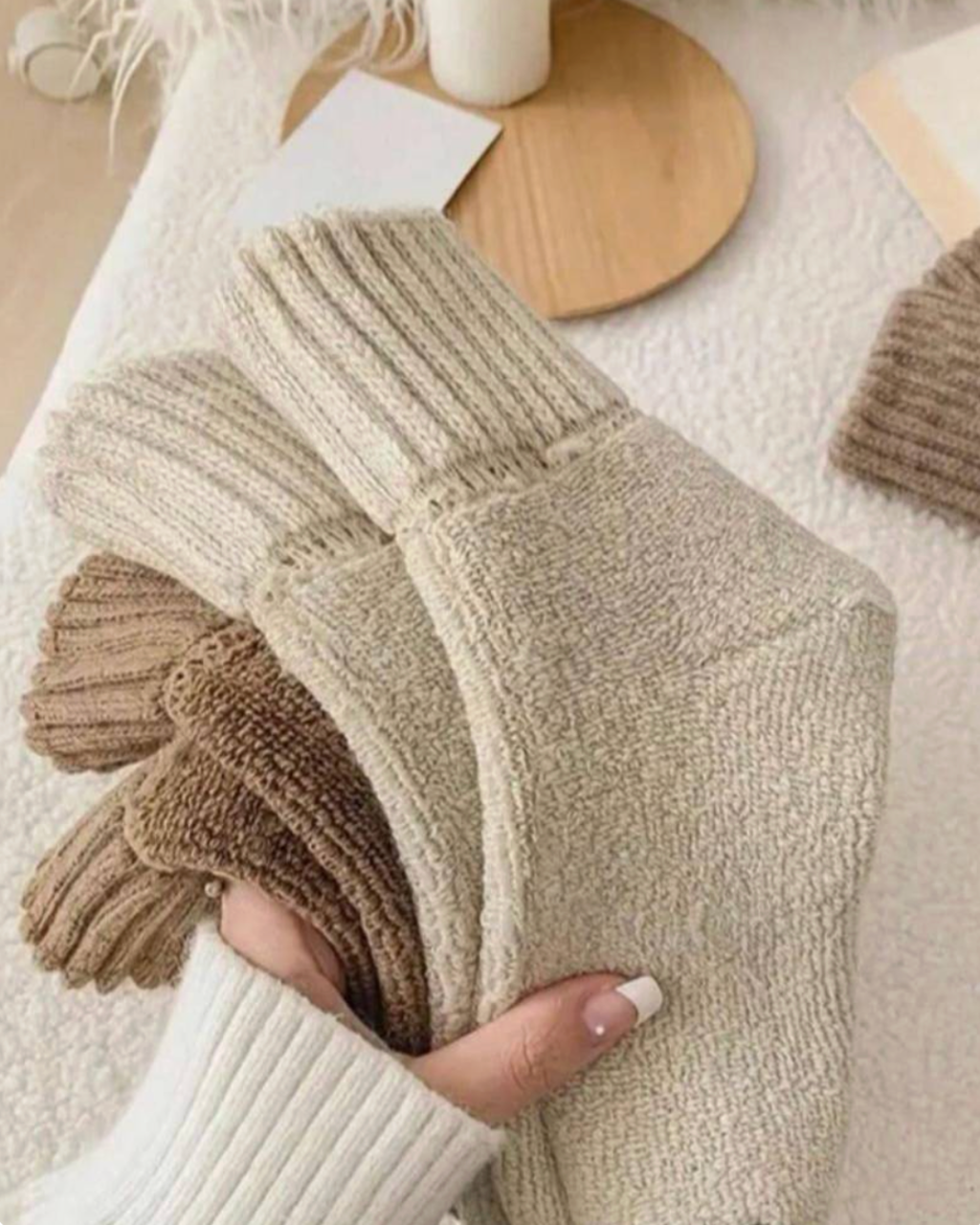 Pacote de Cinco Pares de Meias em Fleece Tricotadas para Uso Diário