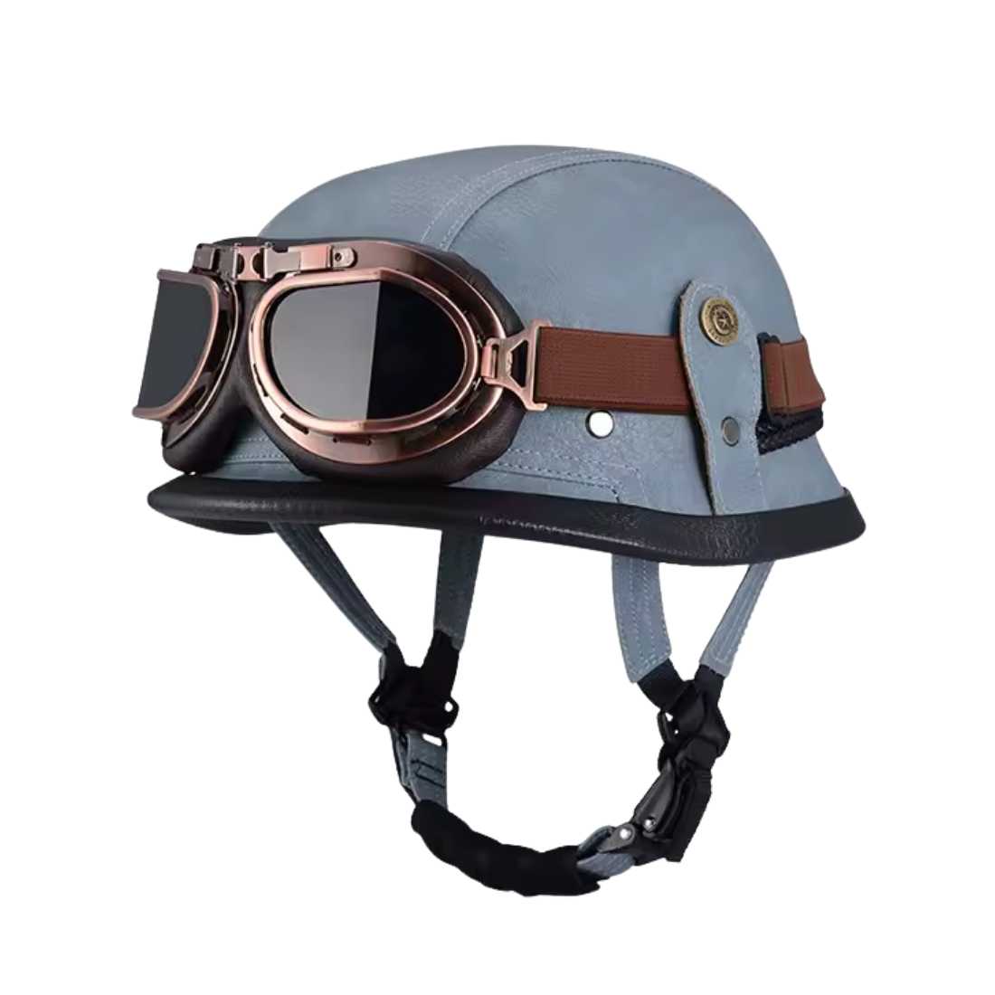 Casco de media cara para motocicleta de cuero alemán retro - Certificación DOT - Meowbutter