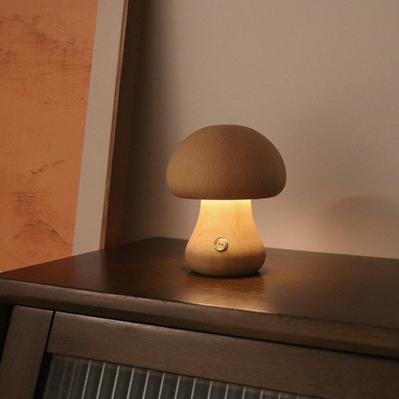 MiraGlow | Wooden Mushroom LED Night Light With Touch Switch | Ambient Mood Lighting | Child-Friendly Lamp