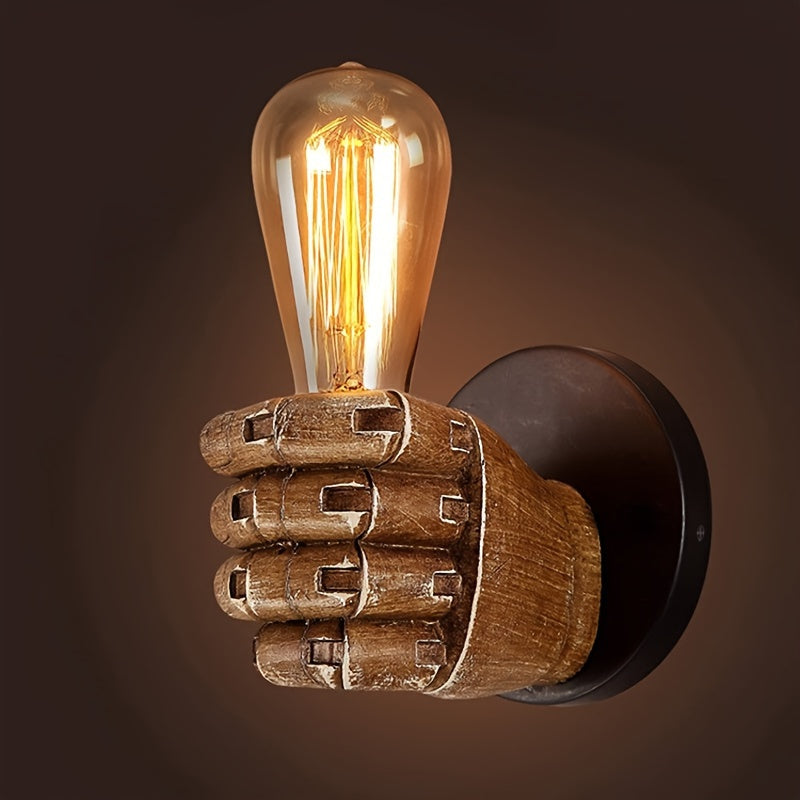 Industrial Resin Hand-Shaped Wall Light — E26 Base & Palm Sculpture