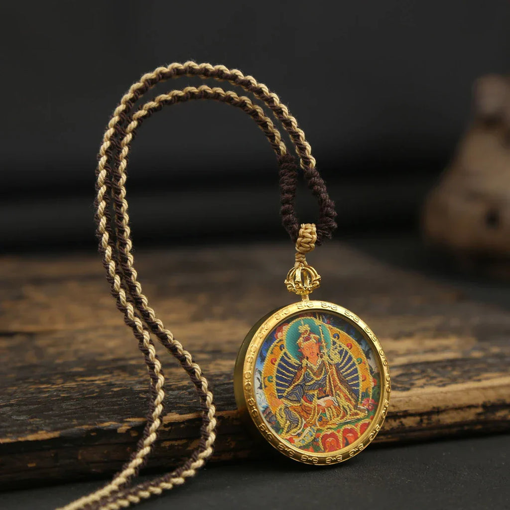 Handcrafted Thangka Necklace With Micro Painted Art Pendant