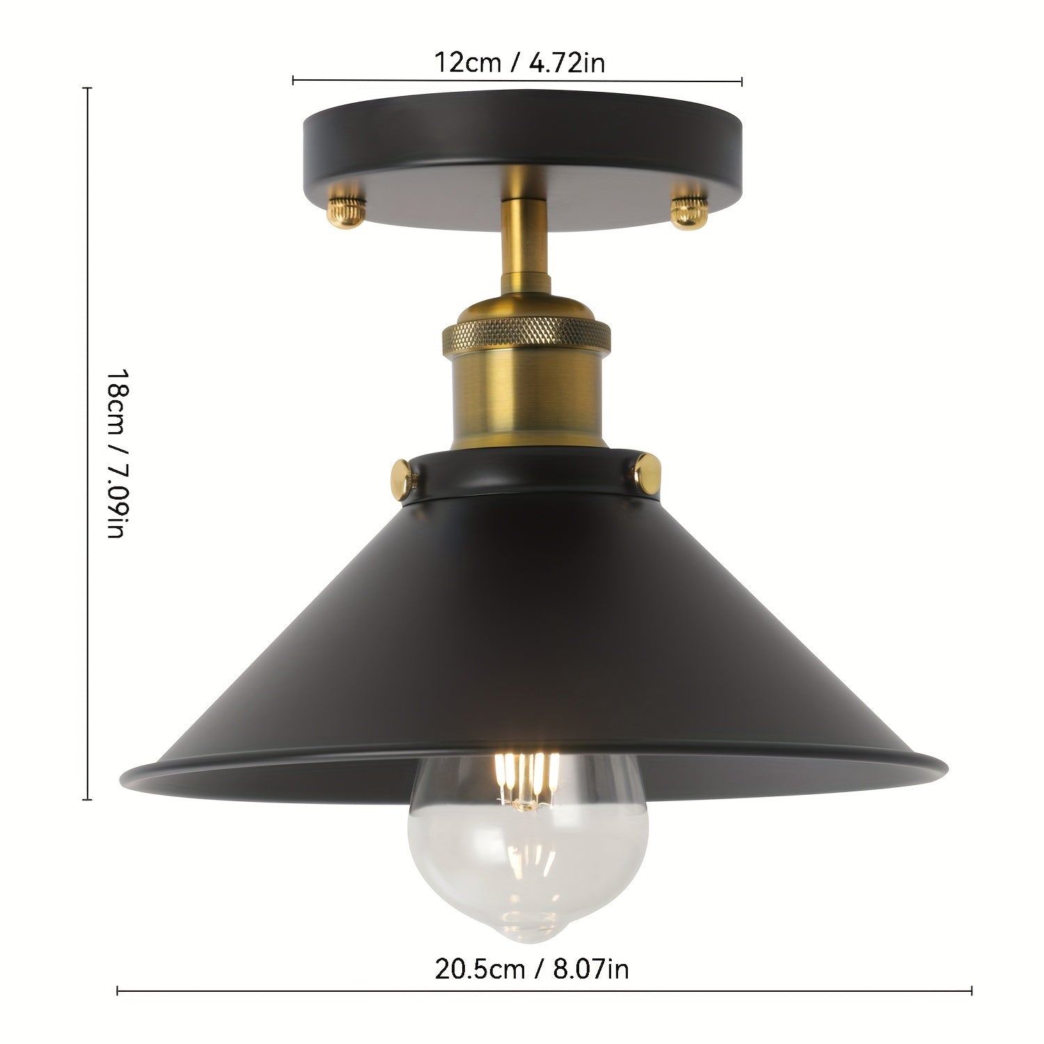 Industrial Black Semi Flush Mount Ceiling Light | Vintage Metal Pendant Fixture | Meowbutter