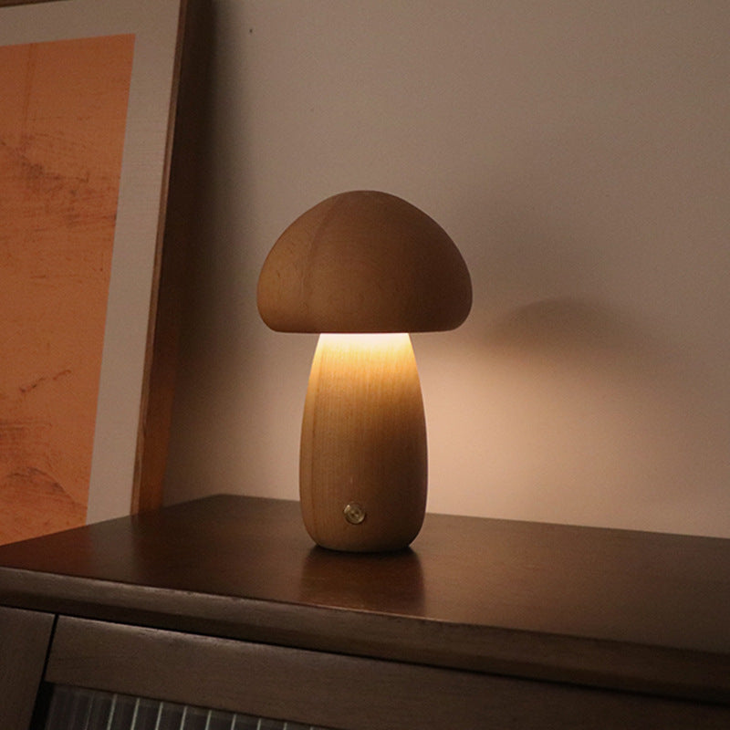 MiraGlow | Wooden Mushroom LED Night Light With Touch Switch | Ambient Mood Lighting | Child-Friendly Lamp