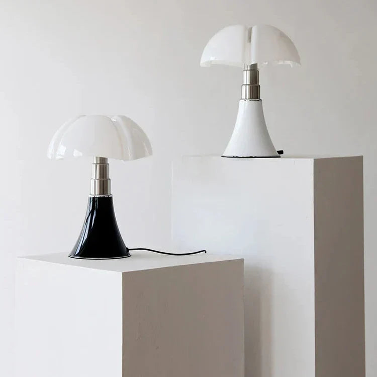 Lampada da tavolo a fungo rétro moderna — LED integrato, finitura lucida