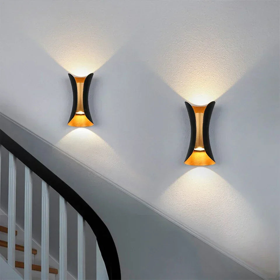 Modern Black & Gold Wall Light | Waterproof LED Up & Down Lamp | Meowbutter