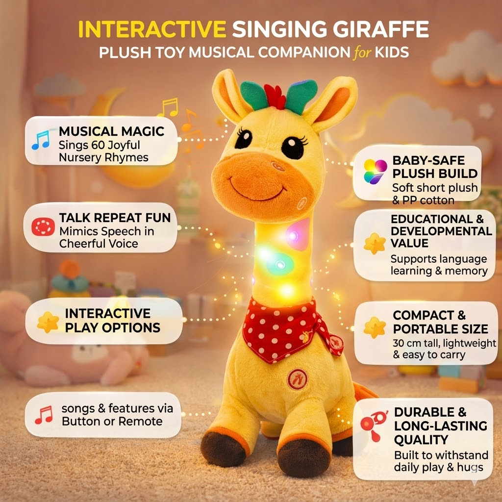 Interaktiv sjungande giraff i plysch – mjuk musikalisk leksak