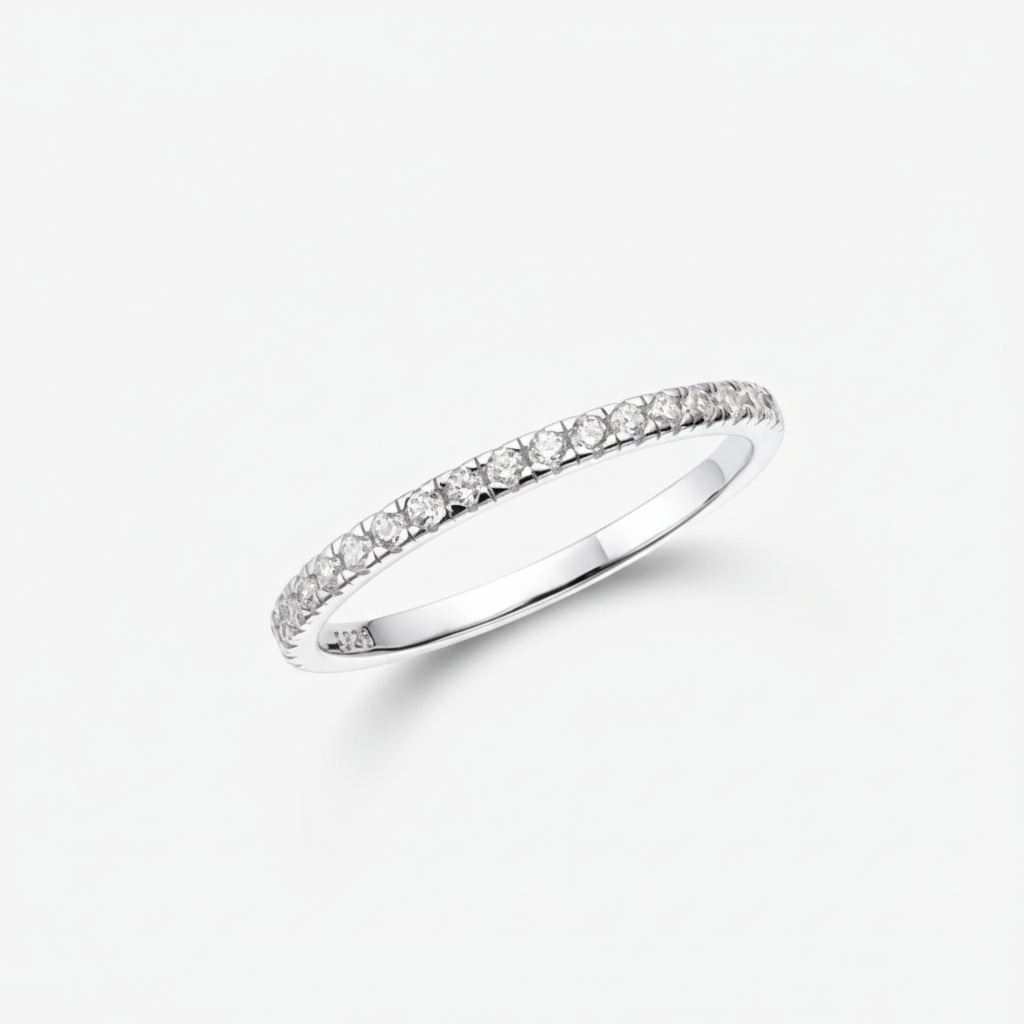 925 Sterling Silver Geometric Stacking Ring — Embedded Cubic Zirconia Stones