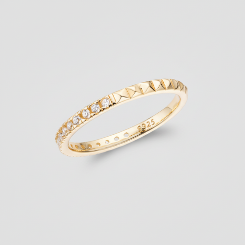 925 Sterling Silver Geometric Stacking Ring — Embedded Cubic Zirconia Stones
