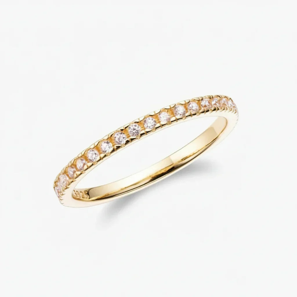 925 Sterling Silver Geometric Stacking Ring — Embedded Cubic Zirconia Stones