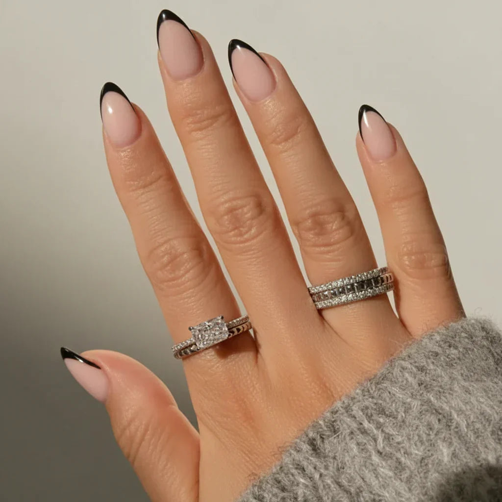 925 Sterling Silver Geometric Stacking Ring — Embedded Cubic Zirconia Stones
