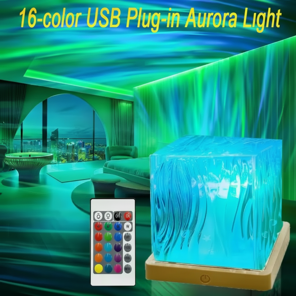 RGB Crystal Night Light Projector — USB Powered, Compact Aurora Lamp