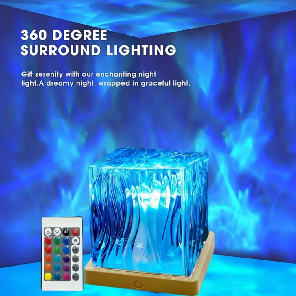 RGB Crystal Night Light Projector — USB Powered, Compact Aurora Lamp