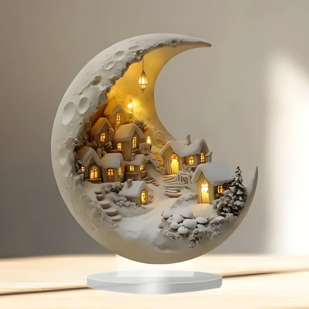 Svítící vrstvená akrylová scéna Moonlight Village na stůl