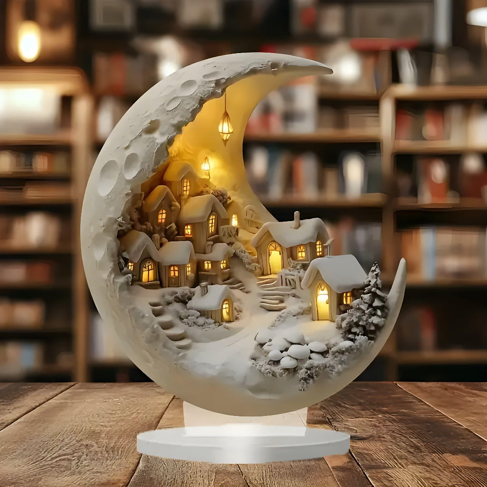 Svítící vrstvená akrylová scéna Moonlight Village na stůl