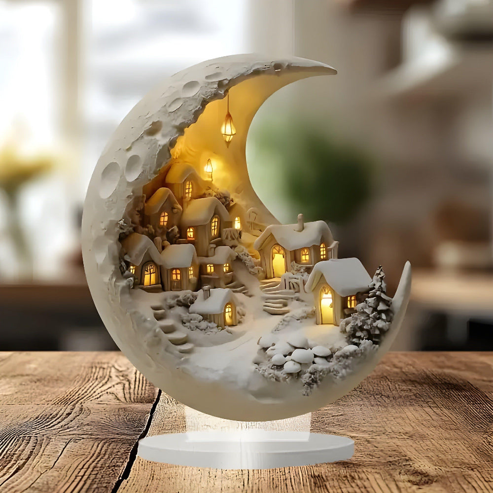 Svítící vrstvená akrylová scéna Moonlight Village na stůl