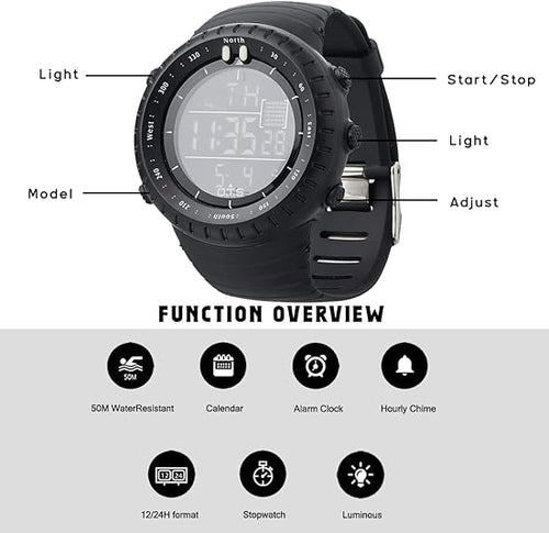 Ceas digital outdoor Active Gear — rezistență robustă la șocuri, iluminare LED integrată