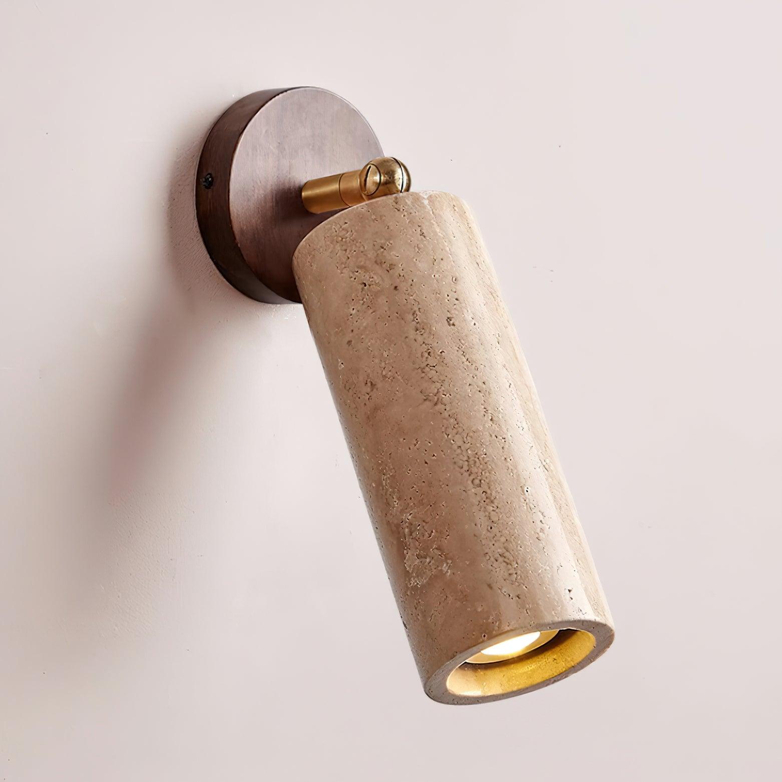 Natural Wood Wall Light With Adjustable Shade And Travertine For Indoor Outdoor Use