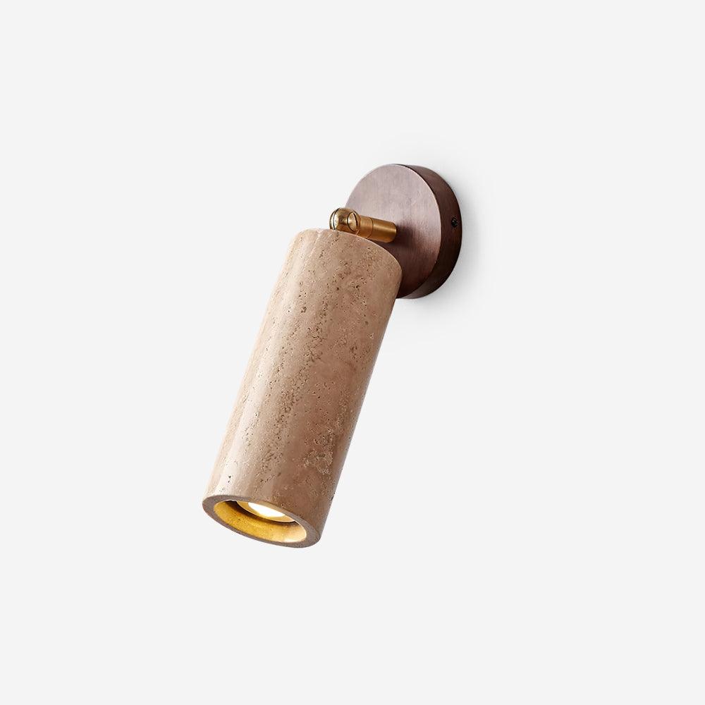 Natural Wood Wall Light With Adjustable Shade And Travertine For Indoor Outdoor Use