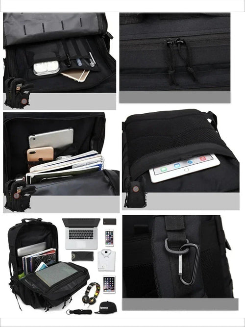 Wodoodporny plecak taktyczny Adventure Pack 50 l — usztywniane przegrody, kieszeń amortyzująca wstrząsy, ukryte zamki błyskawiczne