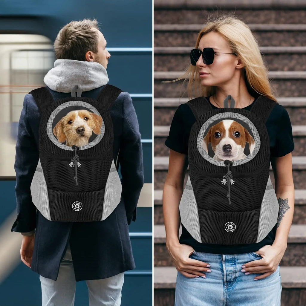 Rucsac transportor pentru animale de companie din plasă respirabilă — transport fără mâini