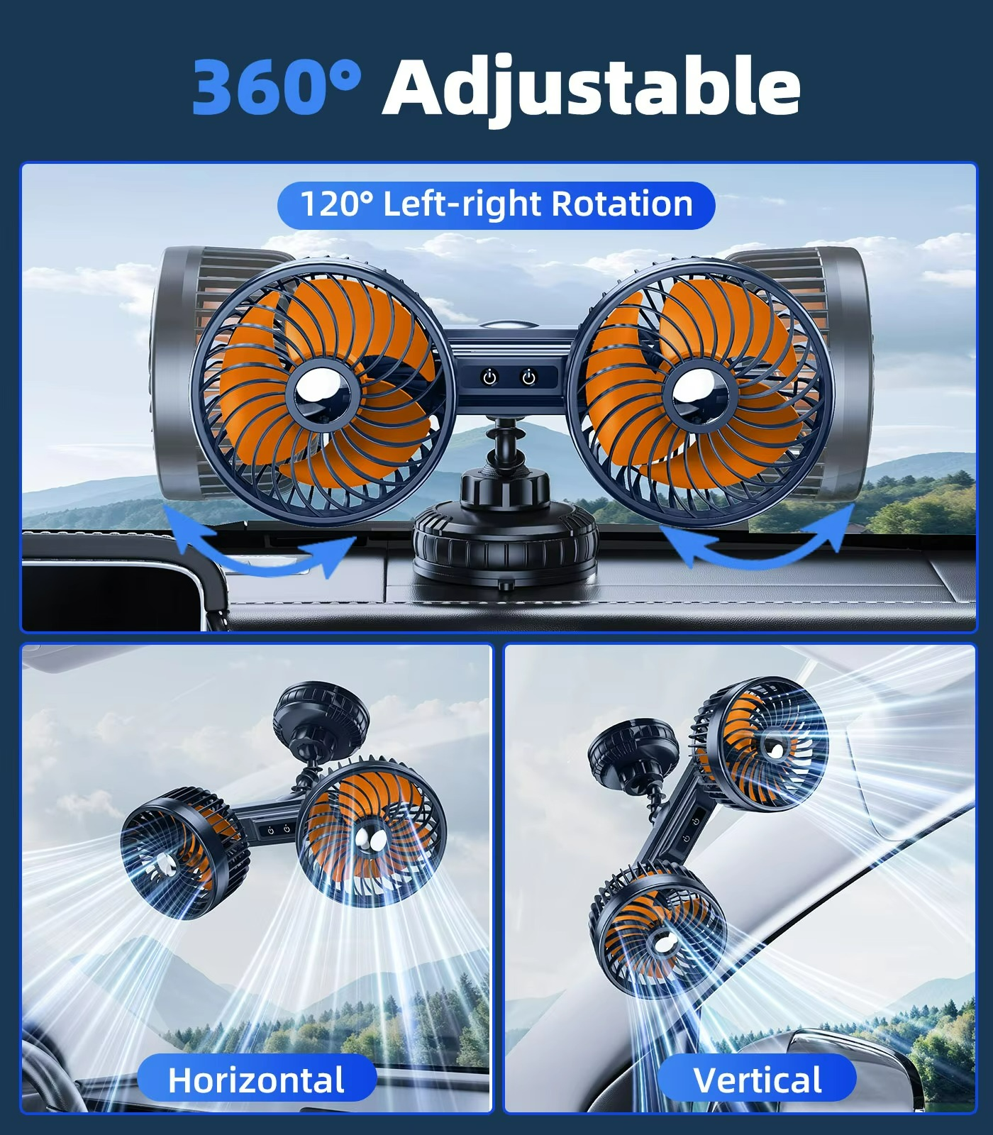 AeroBreeze vezeték nélküli autóventilátor — 4000 mAh-s akkumulátor, három sebességfokozat