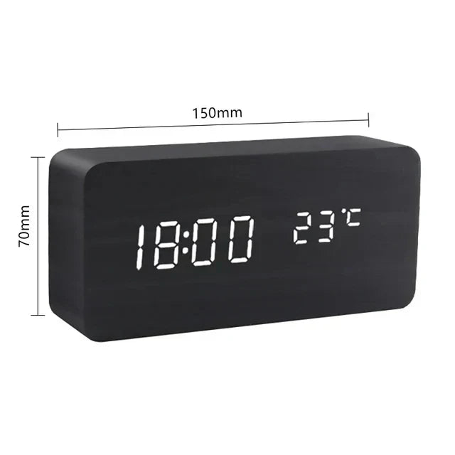 ساعة منبّه LED من WoodWatch مزوّدة بالتحكم الصوتي — هيكل بلمسة خشبية واقعية