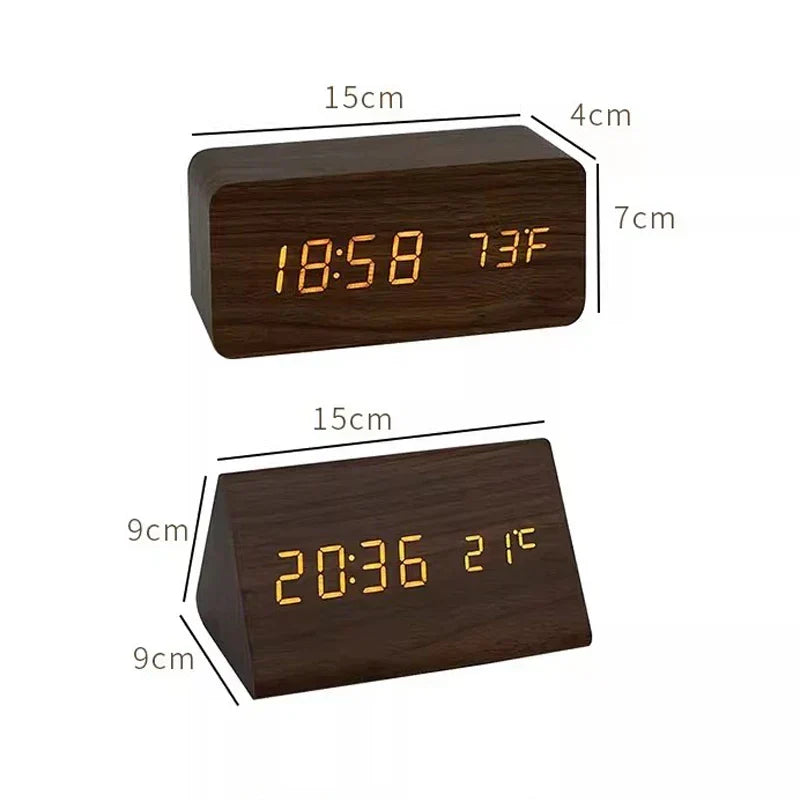 ساعة منبّه LED من WoodWatch مزوّدة بالتحكم الصوتي — هيكل بلمسة خشبية واقعية