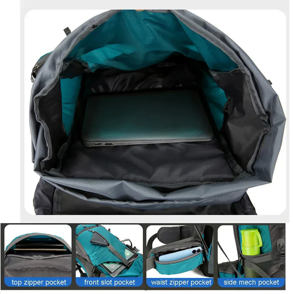 Alpivento 70L Trekking Pack — Rain Cover, Ergonomic Design, Sealed Lower Pocket