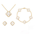 Bernsteinfarbenes Kleeblatt-Schmuckset — Verstellbare Drei-in-einem-Kette, Armband und Ohrringe