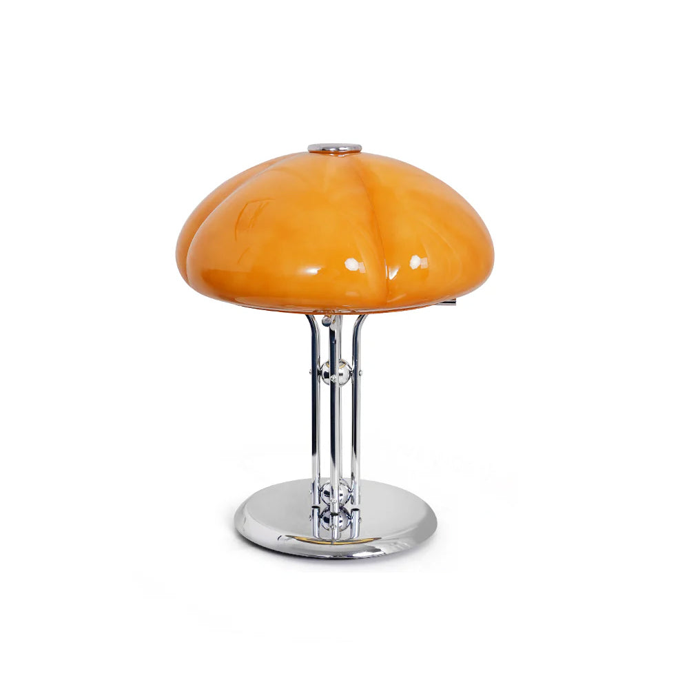 Amber Glass Table Lamp With Chrome Finish Base Vintage Bauhaus