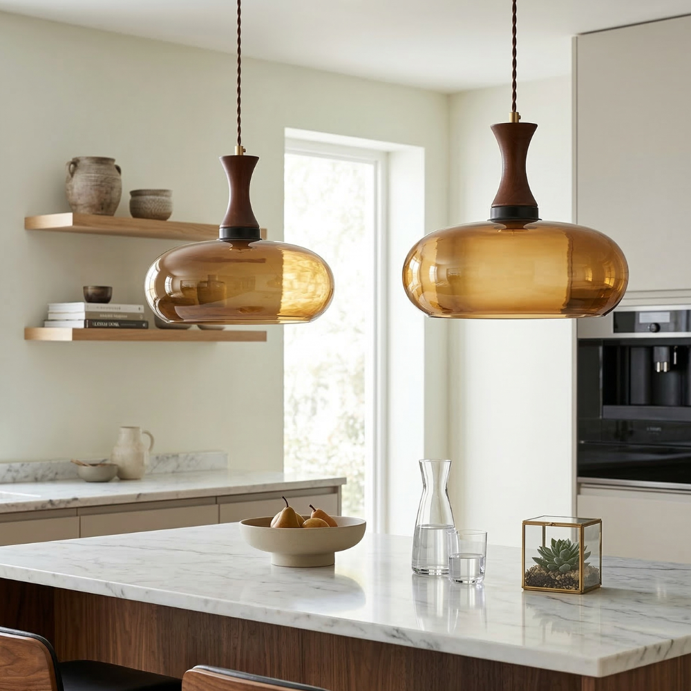 Lampada a sospensione vintage in vetro regolabile in altezza per cucina
