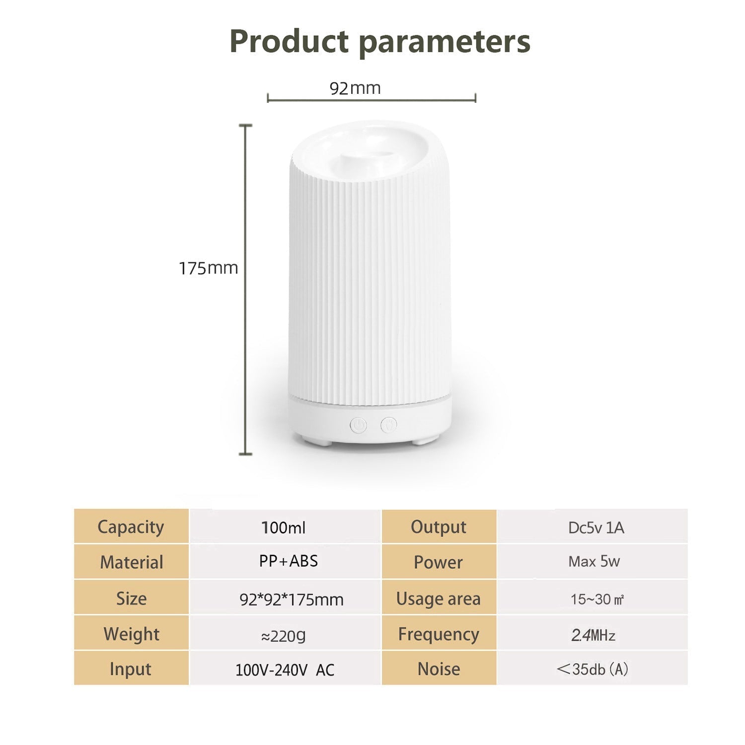 Humidificador y Difusor de Niebla Fría - 100ml - 36dB - Más de 8 horas - Control Remoto - Blanco y Textura de Madera | meowbutter