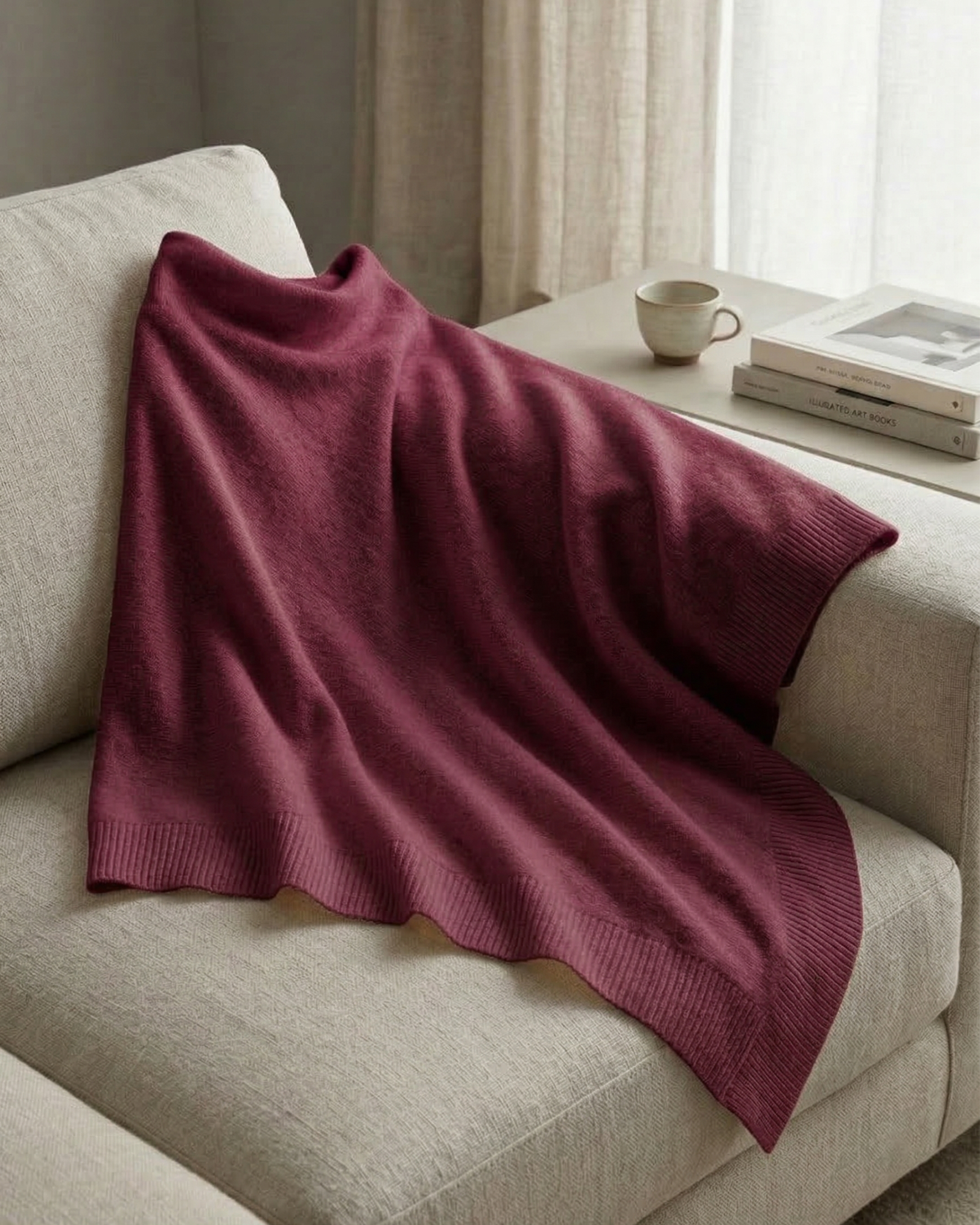 Den strikkede fleece-sjal, let og hyggelig, perfekt til hverdagsbrug.