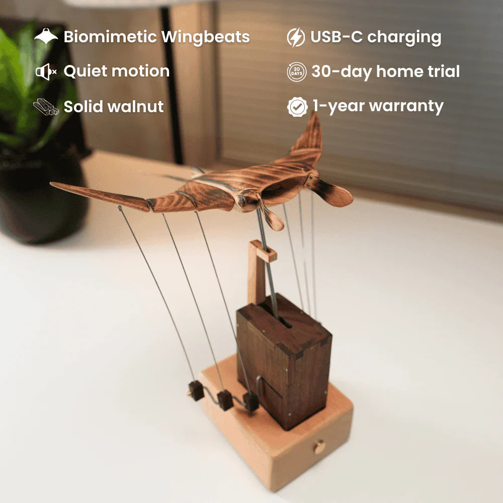 Artisan Manta Ray Automaton — Hand Cranked Kinetic Desk Sculpture