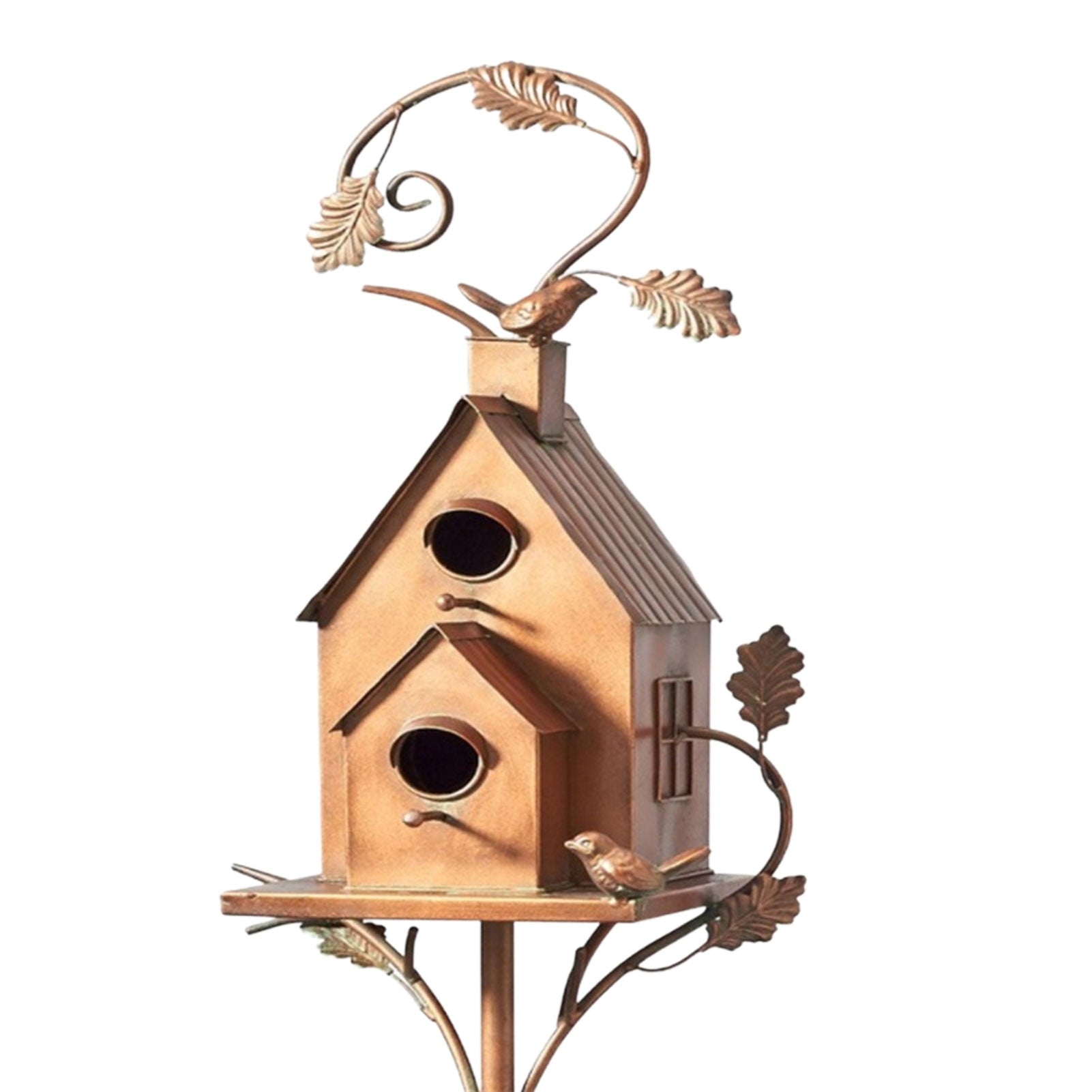 Decorațiune artistică de grădină cu căsuță metalică pentru păsări — înălțime de 75 cm, rezistentă la rugină și la razele UV
