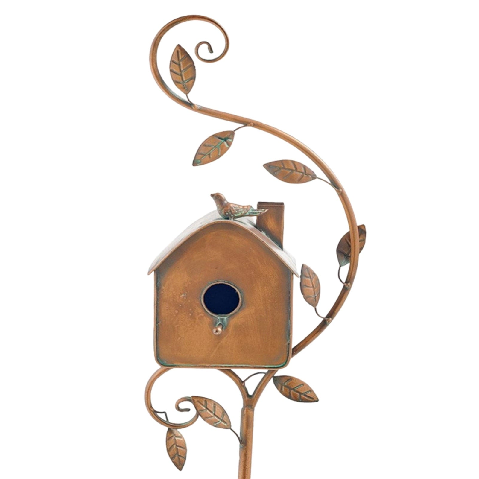 Decorațiune artistică de grădină cu căsuță metalică pentru păsări — înălțime de 75 cm, rezistentă la rugină și la razele UV