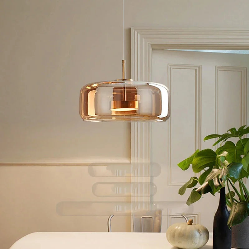 Aurea modern takkrona med glaskupa — 33 cm i diameter, justerbar upphängning, dimbar LED-belysning
