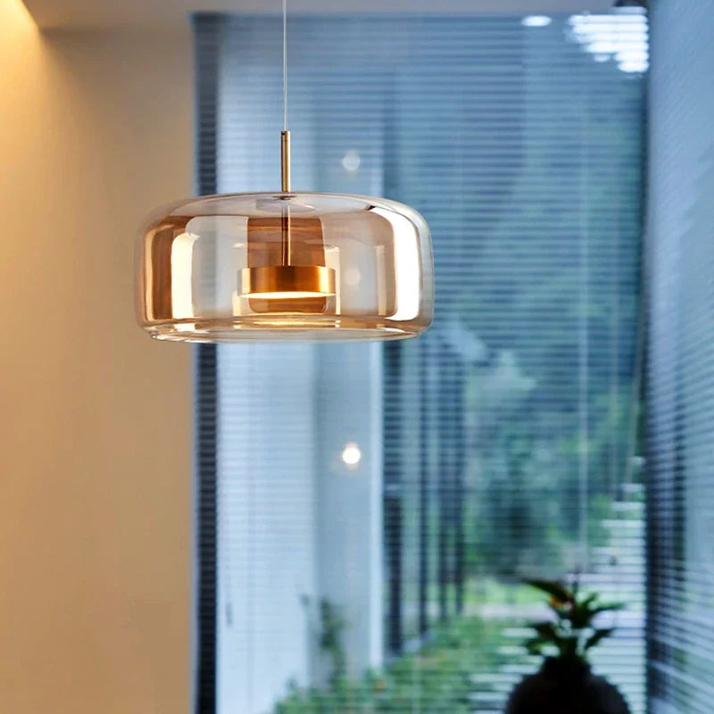 Aurea modern takkrona med glaskupa — 33 cm i diameter, justerbar upphängning, dimbar LED-belysning