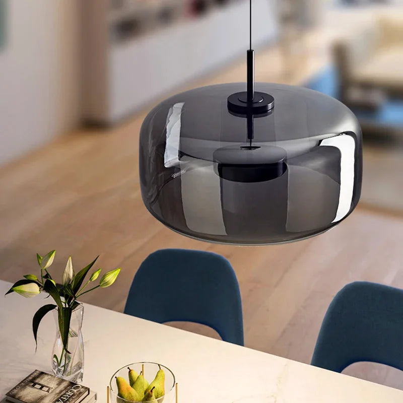 Aurea modern takkrona med glaskupa — 33 cm i diameter, justerbar upphängning, dimbar LED-belysning