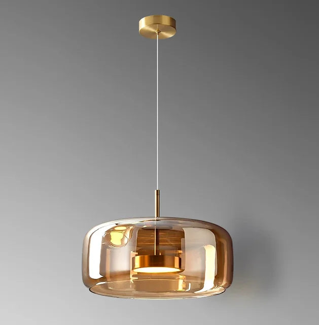 Aurea modern takkrona med glaskupa — 33 cm i diameter, justerbar upphängning, dimbar LED-belysning