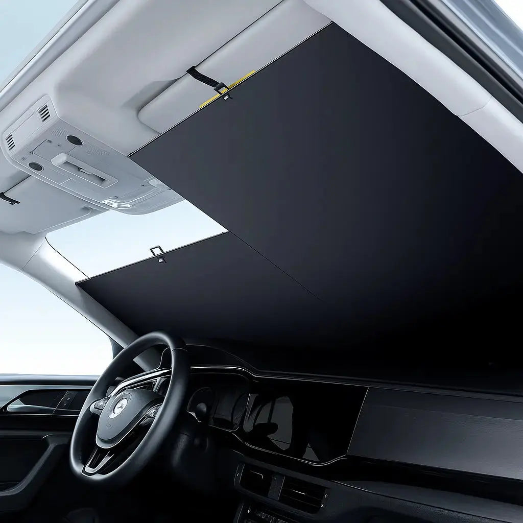 AutoShield visszahúzható autóablak-árnyékoló — 135x90cm-es hővédő, UV-védelemmel, titánezüst fényvisszaverő felülettel