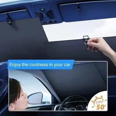 AutoShield visszahúzható autóablak-árnyékoló — 135x90cm-es hővédő, UV-védelemmel, titánezüst fényvisszaverő felülettel