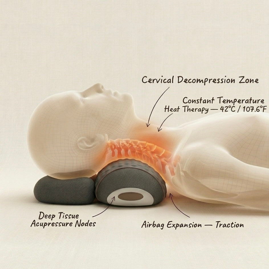 Almohada de masaje cervical - Terapia de calor a 42°C - Vibración de tejido profundo - Descompresión de aire - Gris | meowbutter