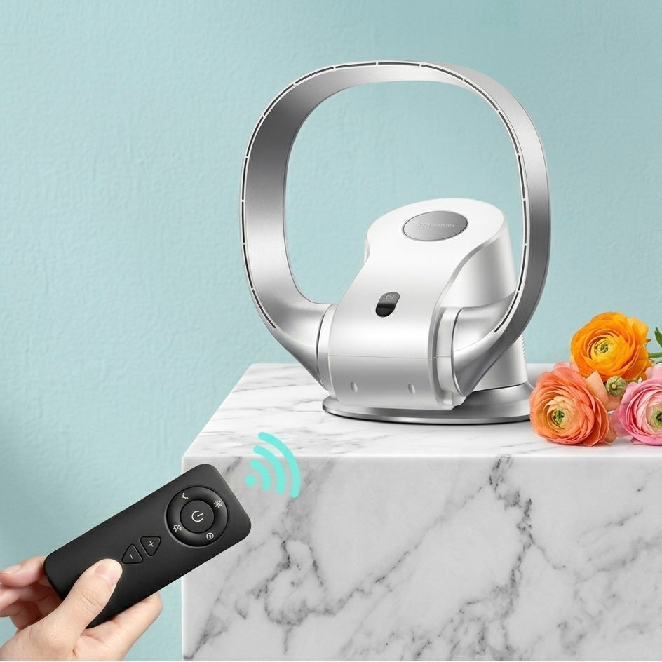 Fläkt utan blad för väggmontering - 10 hastigheter - 35 dB - Timer 1–8 timmar - Fjärrkontroll - Vit och svart | meowbutter