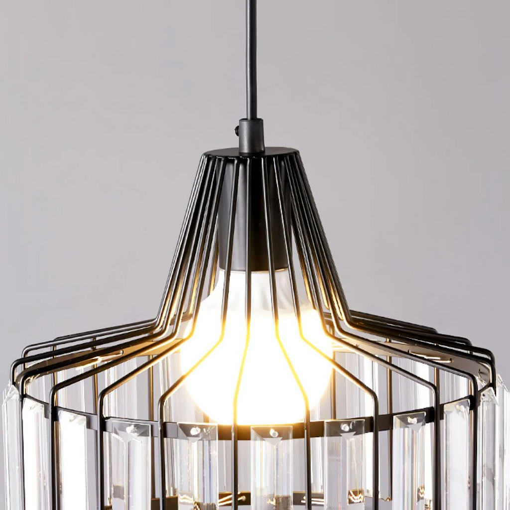 Modern Black Crystal Pendant Light | Elegant Hanging Fixture | Meowbutter