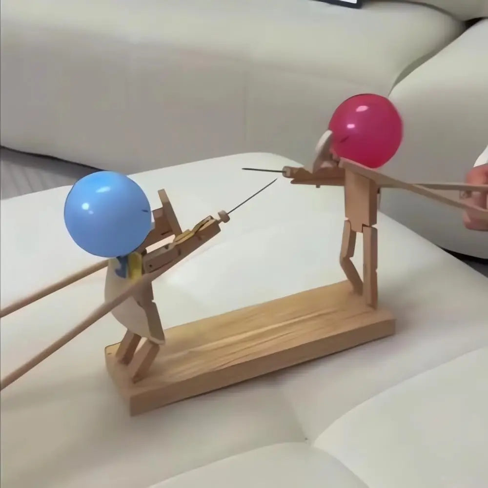 Two-Player Wooden Balloon Duel Sword Game